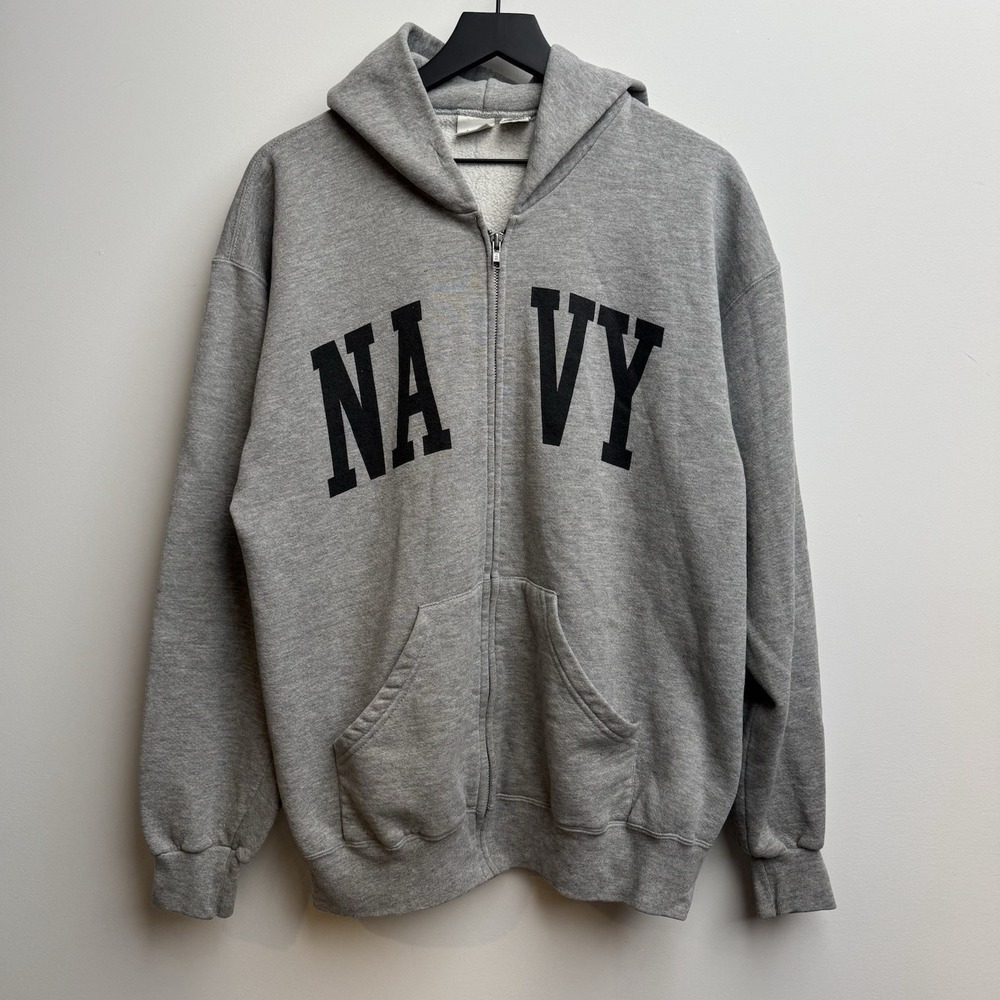 VTG U.S Navy United States Navy Gray Hoodie Jacket Pullover‎ XL MJ Soffe Cotton